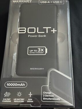 Merkury BOLT+ 10000mAh Black Power Bank (USB-A + USB-C)